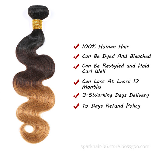 SPARK Wholesale Vendors Virgin Hair Bundles 3 Tone Color 1B 4 27 Ombre Color Hair Raw Virgin Human Hair Extension